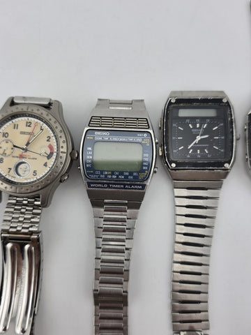 Vtg Seiko Lot Of 5 Collector World Timer Titanium Alarm Chronograph Watches Read