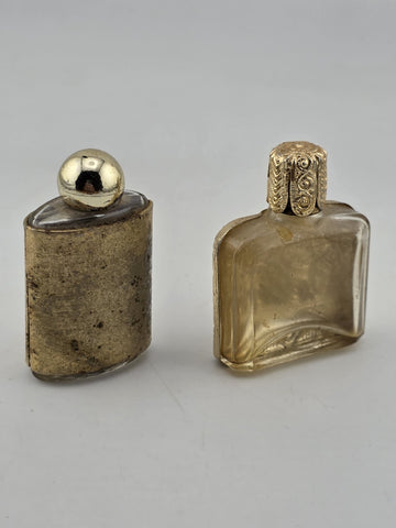 Rare Antique 1950's Mini Perfume Bottles Floral Needlepoint & Gold Tone MCM Lot