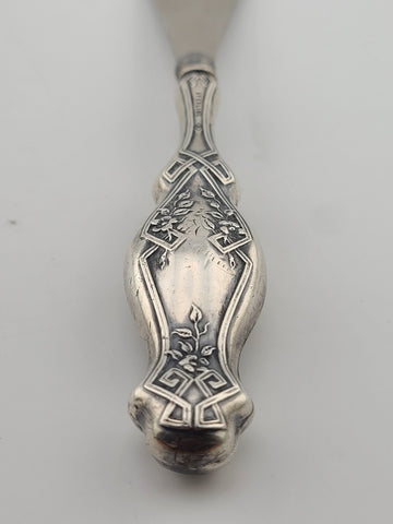 Rare Antique 19th C. AMERICAN STERLING SILVER SHOE HORN W EMBOSSED FLORAL DESIGN
