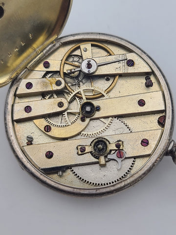 Antique C1890's Swiss Key Wind Pocket Watch Roman Dial Silver Case. Works. Read.