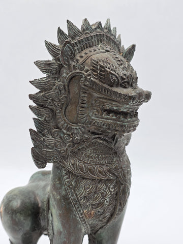 Rare Antique Thai Burmese Bronze Singha Temple Guardian Lion Statue 11" Tall.