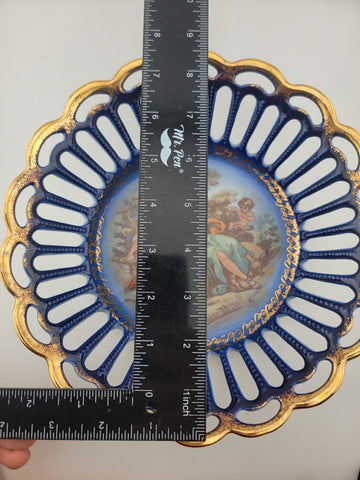 Antique Porcelain Cobalt Blue Lace Serving Plate/Bowl, made in Germany.  8.5 in.