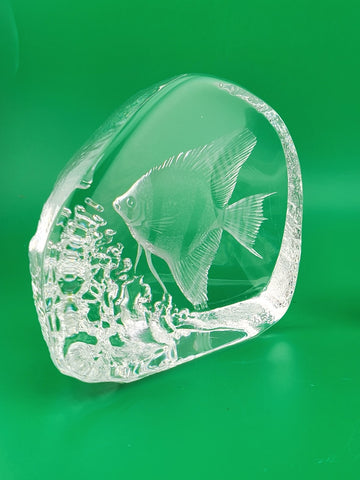 Rare Set Of 2 Mats Jonasson Fish And Bald Eagle MJ Sweden Art Glass Paperweights