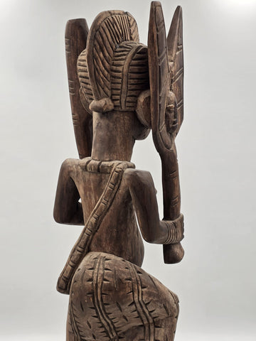 Rare Antique XL 26 In Yoruba African Wood Pregnant Lady Tribal Sculpture Nigeria