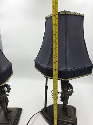 Vintage Pair Bronze Singerie Monkey Courtier Figural Table Lamps. Adjustable.