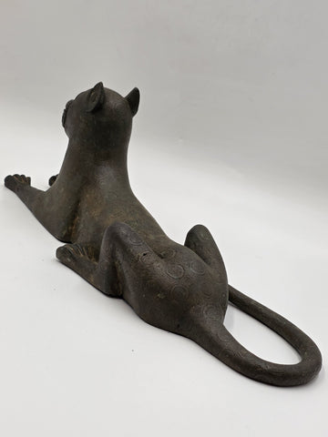 Vtg African Benin Bronze Leopard 15” Edo Kingdom Style Lost Wax Tribal Sculpture