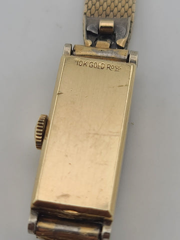 Vintage Woman 10kt Solid Rose Gold Elgin 17 Jewels Swiss Made Watch W 8 Diamonds