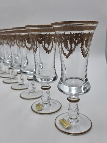 Set Of 8 Neiman Marcus Arte Italica Medici 24K Gold Glasses Goblets. 8 In Tall.