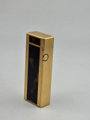 Rare Dunhill Square Lacquer Marble Roller Gas Lighter Gold Brown Swiss Made.