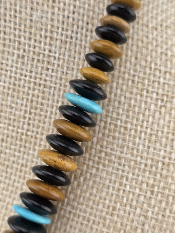 Jay King DTR Black Onyx, Tiger Eye and Turquoise Disc Sterling Necklace.