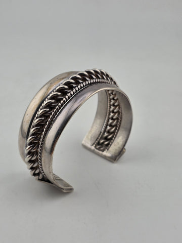 Heavy Native American Triple Beaded Silver 0.999  Cuff Bracelet 92g Navajo Style