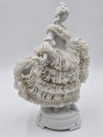 Large Jacqueline Porcelain Lace Figurine Victorian Lady Dresden Style Lace Dress