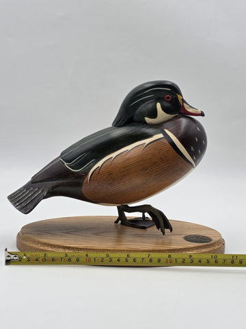 1996-97 Ducks Unlimited Gordan Alcorn Drake wood Duck Decoy Statue. Signed.