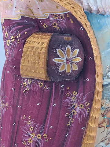 Ded Moroz Russian Hand Carved Wooden Santa Figurine Sergiyev Posad. Fluorescent.