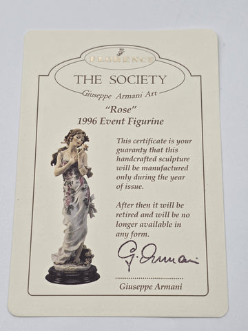 Giuseppe Armani Rose 0678-C Hand Signed 1996 Society Event Figurine COA Italy.