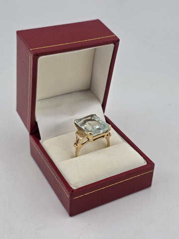 Vintage 1960's 14K Solid Gold Large Emerald Cut Blue Topaz Ring Sz 7.25 Cocktail