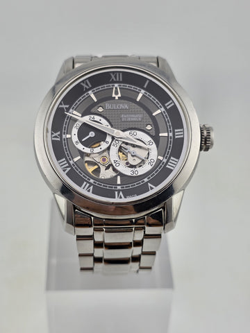 Bulova BVA 21-Jewels Skeleton Dial Men's Watch 96A119 Stainless Steel. Working.