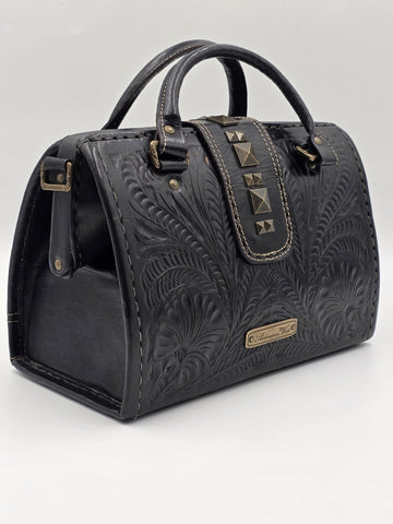 American West Brown Tooled Structured Leather Doctor Style Satchel Shoulder Bag