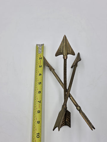 Pair Of Vintage Rustic Metal 3 Arrows Bookends Gold Tone.