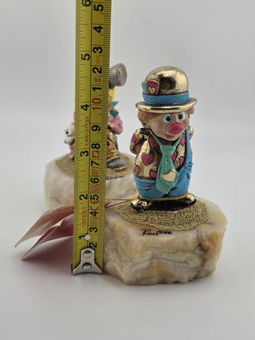 Vintage Set Of 3 Small Ron Lee 24k Gold Plated Clown Figurines 1980's Signed.