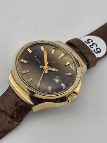 Vintage 1960's Ladies Date Oval Zodiac Automatic Watch. Gold Filled. Working