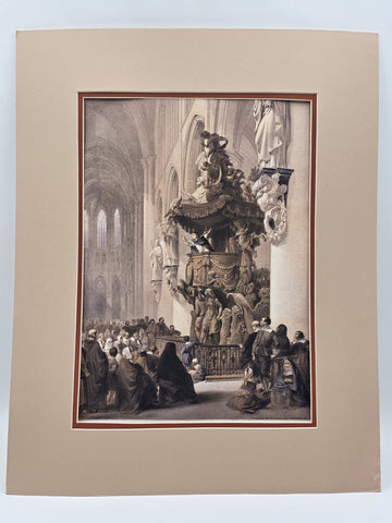 Pulpit in St. Gudule” 19th C British Lithograph Day & Son Queen’s Printer. 20x16