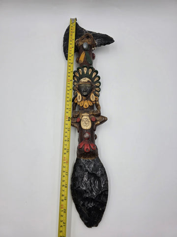 RARE VINTAGE Aztec Mayan Axe Spearhead Folk Art Sacrificial Obsidian Rain Stick