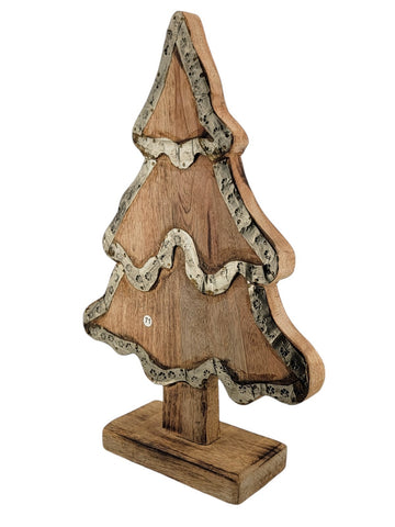 Vintage Table Top Wood Carved Christmas Tree. Solid Wood. 15 In Tall X 10In Wide
