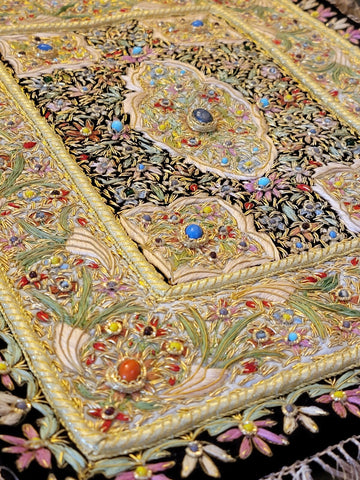Vintage Oriental Golden 100% Silk Embroided Patchwork. Great Mother's Day Gift.