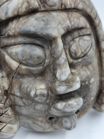 Antique Large Mayan Aztec Style Stone Tribal Ceremonial Mask Inlay 9” Statue