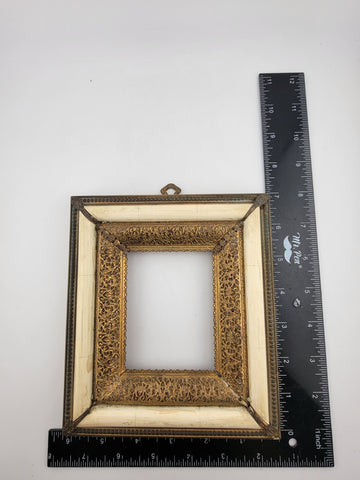 Antique Highly Ornate Brass Picture Frame 4 In X 3 In Marked Henner Fabiola.