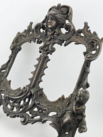 Antique Victorian Rococo Baroque Cast Iron Angel Cherub Double Picture Frame 4x5
