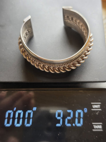 Heavy Native American Triple Beaded Silver 0.999  Cuff Bracelet 92g Navajo Style