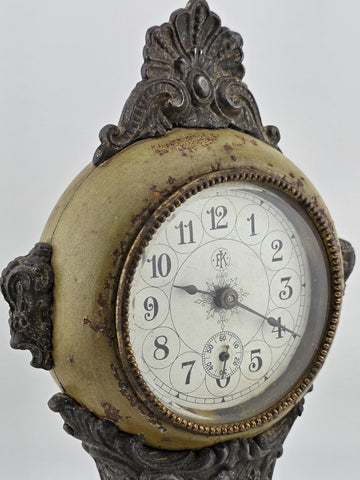 Antique F. Kroeber Metal Mantel Alarm  Clock c.1893 Ornate Victorian Windup Read