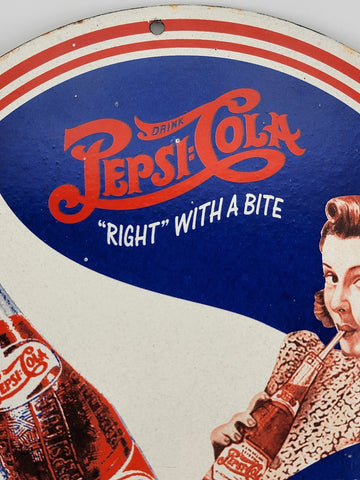 RARE VINTAGE PEPSI-COLA PORCELAIN GASOLINE STATION BOTTLE BEVERAGE SIGN A & W