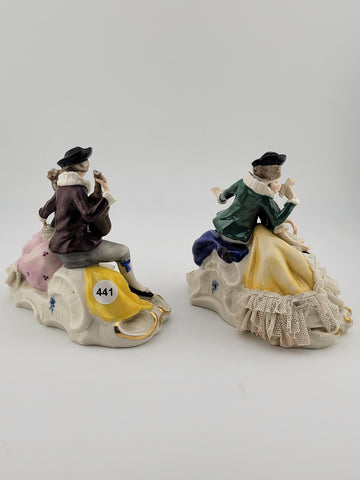 Set Of 2 Antique 19th C Victorian Dersden Germany Laced Figurine Courting Couple