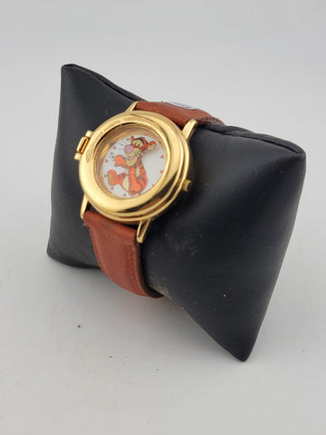 Disney Women Spring Pop Up Tigger Brown Leather Strap Quartz Watch 7 1/4"