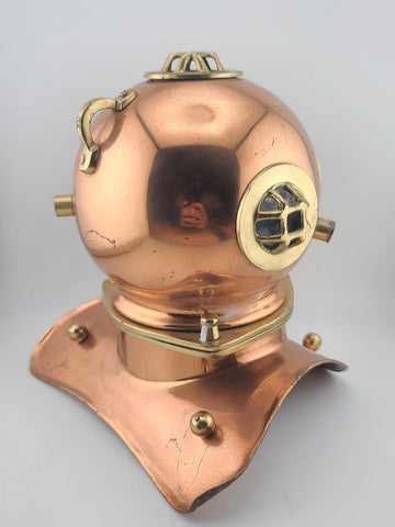 Vintage Copper & Brass Small Replica Deep Sea Scuba Diver Diving Helmet 8"x8".