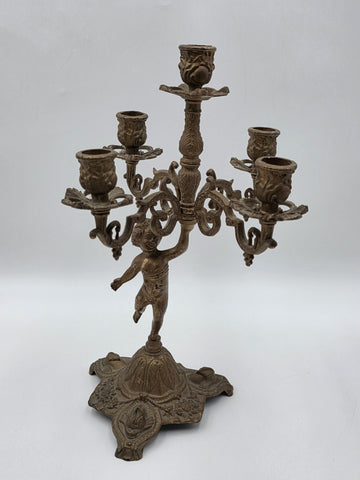 Rare Antique Rococo Cherub Putto 5 Light Candelabra Figural Ornate Candle Holder