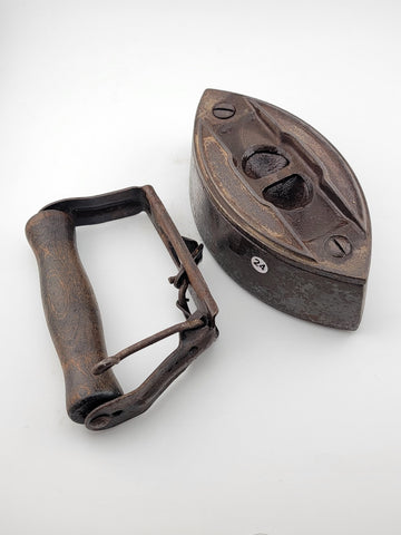 Rare Antique A C Willams Co Sad Irons with detachable handle. Complete Iron.