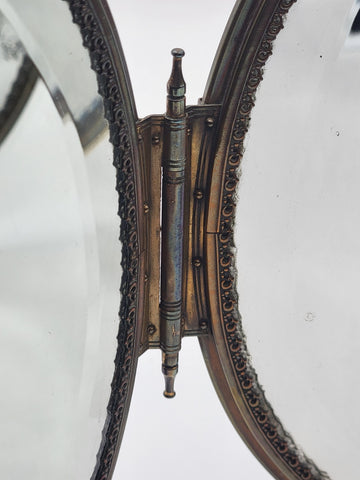 Rare 1800's Victorian Bronze Frame Dancing Couple Triple Hanging Shaving Vanity.