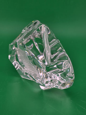 Crystal Paperweight Etched Owl On Branch Art Glass Clear