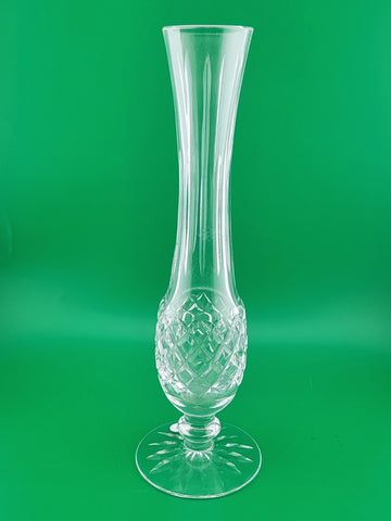Vintage Waterford Crystal Criss-Cross Cut Pedestal Bud Vase - 9 1/4 in. Signed