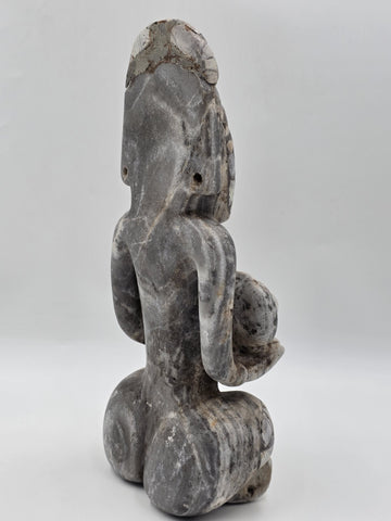 Antique Large Mayan Aztec Style Stone Sculpture Tribal Figure Inlay 15” Statue