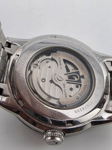 Bulova BVA 21-Jewels Skeleton Dial Men's Watch 96A119 Stainless Steel. Working.