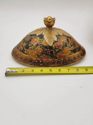 Vintage Satsuma Hand Painted Gold Gilded Bowl Urn Compote W Lid Fritz. Extra Lid