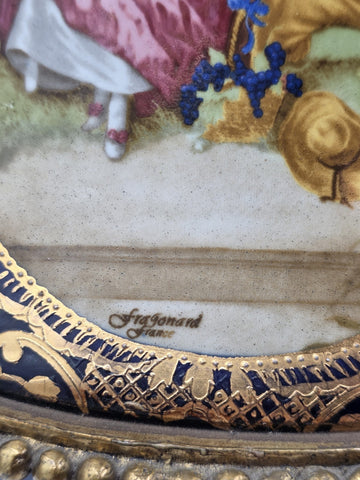 Antique French Cobalt Blue Porcelain &Brass Ewer Fragonard Scene Gilt Bronze 23"