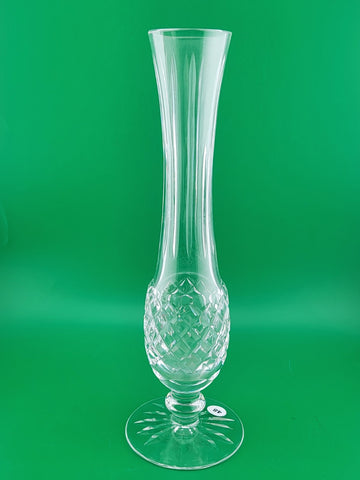 Vintage Waterford Crystal Criss-Cross Cut Pedestal Bud Vase - 9 1/4 in. Signed