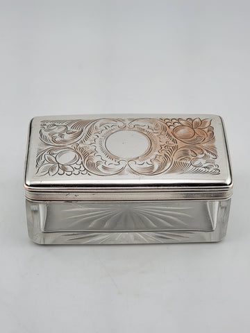 Antique C 1830's Victorian Silver Plate & Cut Glass Vanity Box / Soap Holder.
