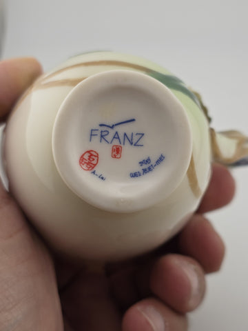 Set Of 4 FRANZ Porcelain Teacup Sculptural Floral Art Cups Hummingbird Ladybug